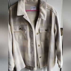 Old Navy Women's Shacket Purple Cream Plaid Cozy Coat Outerwear 2X